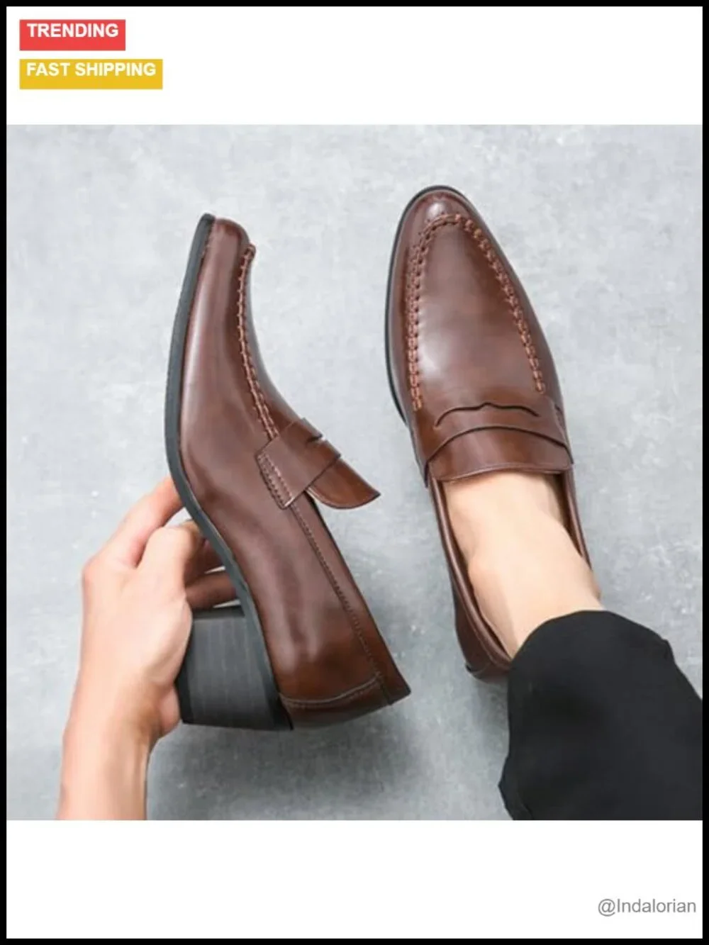 Men's Leather Block Heel Loafers Retro Pointed Toe Slip On Formal Shoes